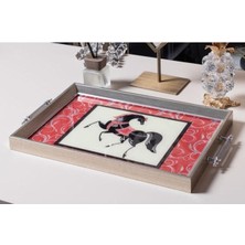 Dekoratif Sunum Tepsisi Kırmızı At Figürlü