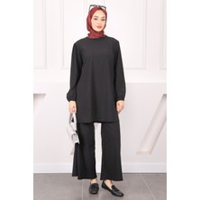 İmaj Butik Siyah Bürümcük Tunik Pantolonlu Takım