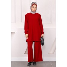 İmaj Butik Bordo Bürümcük Tunik Pantolonlu Takım