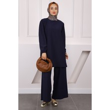 İmaj Butik Lacivert Bürümcük Tunik Pantolonlu Takım