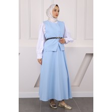 İmaj Butik Bebe Mavi Kemerli Krep Yelek Etekli Takım