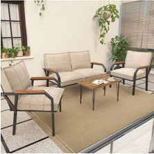 Hayal Serisi Balkon, Bahçe, Cafe - Metal Kanepe Koltuk Takımı - 2+1+1 Sehpalı - Krem