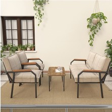 Hayal Serisi Balkon, Bahçe, Cafe - Metal Kanepe Koltuk Takımı - 2+1+1 Sehpalı - Krem