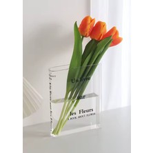 Iskandinav Stil Şeffaf Akrilik Kitap Vazo - Les Fleurs (20X15,5X4,5 Cm)