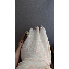 Kare Yaka Pembe Çiçekli Premium Elbise