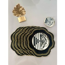 Gold Nakışlı Özel Tasarım Siyah Sofra Amerikan Servisi 6'lı Set