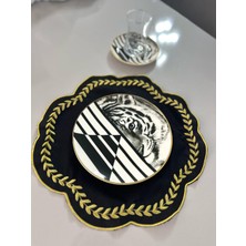 Gold Nakışlı Özel Tasarım Siyah Sofra Amerikan Servisi 6'lı Set