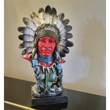 Kızılderili Asker Büstü Biblo Büyük Boy Dekoratif Kızılderili Büst Biblo