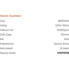 Max Extra MX9118 - 115MM Avuç Taşlama Makinesi 800 Watt - 220 Volt