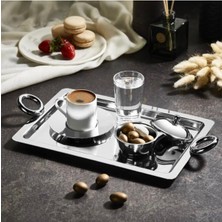 Dikdörtgen Kulplu Kahve Tepsisi - Gri