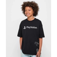 Playstation Yazı  Baskılı Bisiklet Yaka  Siyah T-Shirt