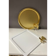 Dekoratif 2 Li Beyaz ve Kare Renk Servis Tepsisi Nokta Desenli Lüx Sunum