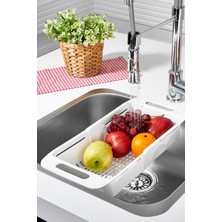 Sürgülü Ayarlanabilir Pratik Lavabo Süzgeci, Uzun Kısa Ayarlı Evye, Meyve Sebze Salata Yıkama