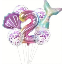 Deniz Kızı Kuyruğu Mor Konfetili 2 Yaş Folyo Balon Set