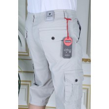 Taş Renk Erkek Regular Fit Rahat Kesim Kapri Likralı Gabardin Diz Altı Kargo Cepli Bermuda Kapri