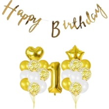 1 Yaş Gold Happy Bırthday Balon Seti Gold BMCNM268