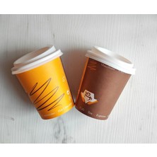 8 Oz Kapaklı Karton Bardak 100 Adet Bardak+ 100 Adet Kapak