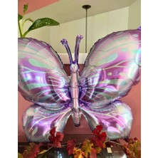 Parti Sürprizi Mor Kelebek Çizgili Folyo Balon 78x60 cm 1 Adet Parti Sürprizi Uçma Özelliği