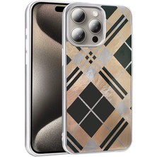 Iphone 15 Pro Kılıf Kamera Kısmı Çıkıntı Geometrik Kurdele Leoapar Desenli Estetik Kapak