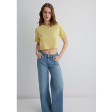 Mavi Sarı Crop Basic Tişört 1613072-71285