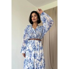 Mavi Biye Detaylı Elbise