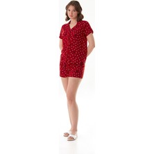 Kalp Desenli Gömlek Yaka Şortlu Pijama Takımı