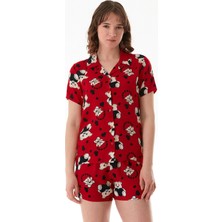Ayıcık Desenli Gömlek Yaka Şortlu Pijama Takımı
