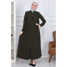 Medine Ipeği Tesettür Pile Detaylı Ferace MS-0165 Haki