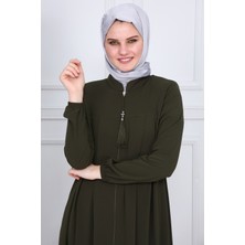 Medine Ipeği Tesettür Pile Detaylı Ferace MS-0165 Haki