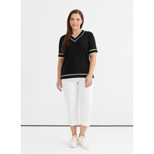 Selen V Yaka Düz Siyah Kadın Bluz 25YSL8080-BB