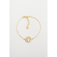 So CHIC Hayat Ağacı 18 Ayar Sarı Altın Kaplama 20 Cm Gümüş Minimal Bileklik