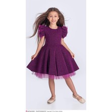 Kız Çocuk Özel Gün Simli Abiye Elbise 167372 Mor