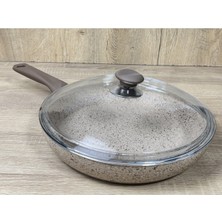 Morelli 22 cm Granit Tava Cam Kapaklı Kapuçino