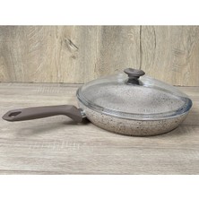 Morelli 22 cm Granit Tava Cam Kapaklı Kapuçino