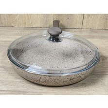 Morelli 22 cm Granit Tava Cam Kapaklı Kapuçino