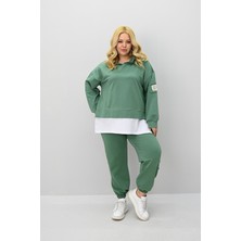 Moda Xlarge Kadın Büyük Beden Uzun Kollu Kapüşonlu Lastik Paça Eşofman Takımı 8180-25