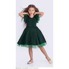 Kız Çocuk Özel Gün Simli Abiye Elbise 167372 Yeşil