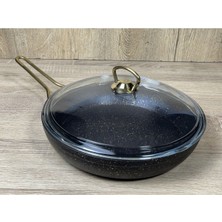 Morelli 24 cm Granit Tava Cam Kapaklı Siyah&gold