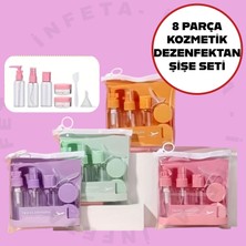 8 Parça Seyahat Kozmetik Dezenfektan Paketi- Doldurulabilir Krem Parfüm Sabun Dezenfektan Şişe Seti
