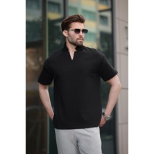 Siyah Polo Yaka Erkek Basic T-Shirt E7145