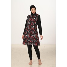 Tam Kapalı Desenli Paraşüt Kumaş Tesettür Mayo 3435