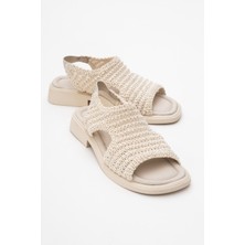 Weave Bej Örme Hakiki Deri Kadın Sandalet