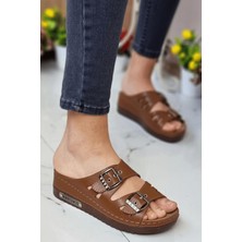 Neon Shoes Darma Kadın Günlük Terlik Çift Bant Taşlı Tokalı Ortopedik Taban Anne Dışarı & Ev İçi Terliği