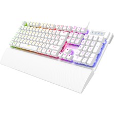 Rampage KB-RX77 Runner Beyaz USB Rainbow Aydınlatmalı Q Bilek Destekli Gaming Klavye