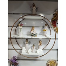 Ahşap Metal Yuvarlak Üç Bölümlü Duvar Raf Beyaz 45 x 45 x 13 cm