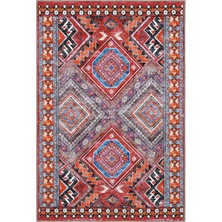 Cool Halı Beylerbeyi By 809 Kırmızı Vintage Halı Ev Oda Salon Halısı Yıkanabilir Eskitme Dokuma Şönil Halı