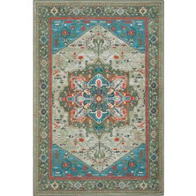 Cool Halı Beylerbeyi By 832 Yeşil Halı Etnik Desenli Otantik Ev Salon Halısı Yıkanabilir Dokuma Şönil Halı