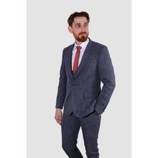 Smokın 6504  Cızgılı Takım Elbıse-Lacivert