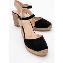 Luvi Sinta Siyah Süet Deri Kadın Dolgu Topuk Sandalet