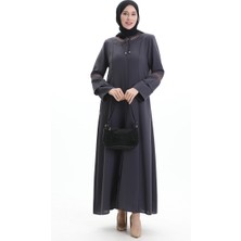 Sefa Merve Büyük Beden Gizli Fermuarlı Nakışlı Ferace 6193-03 Antrasit